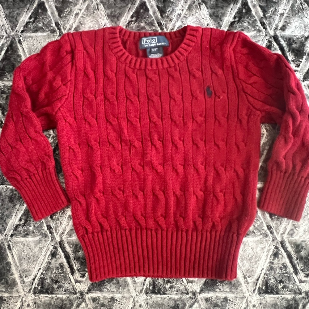 Ralph Lauren Red Cable Knit Crewneck Sweater
